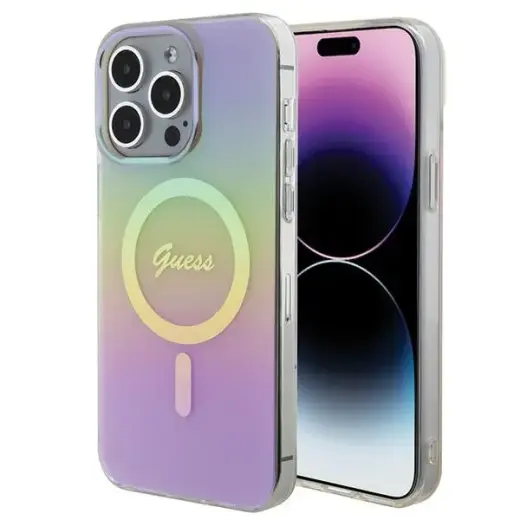 Guess GUHMP15LHITSP IML Iridescent telefoni ümbris MagSafe toega iPhone 15 Pro roosa