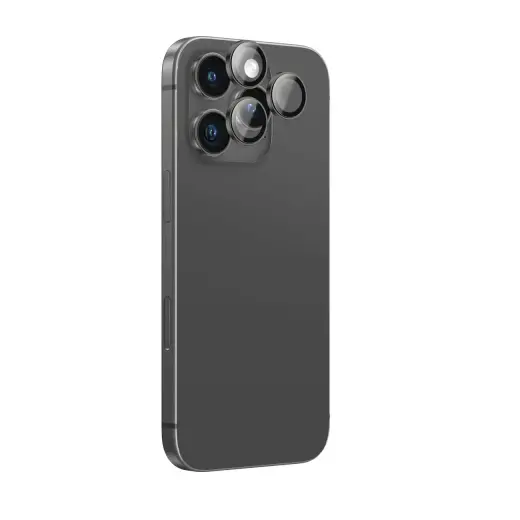 AmazingThing AR Aluminum 3 Lens Glass with Camera Lens Frame telefona maciņš iPhone 16 Pro, iPhone 16 Pro Max melnā krāsā