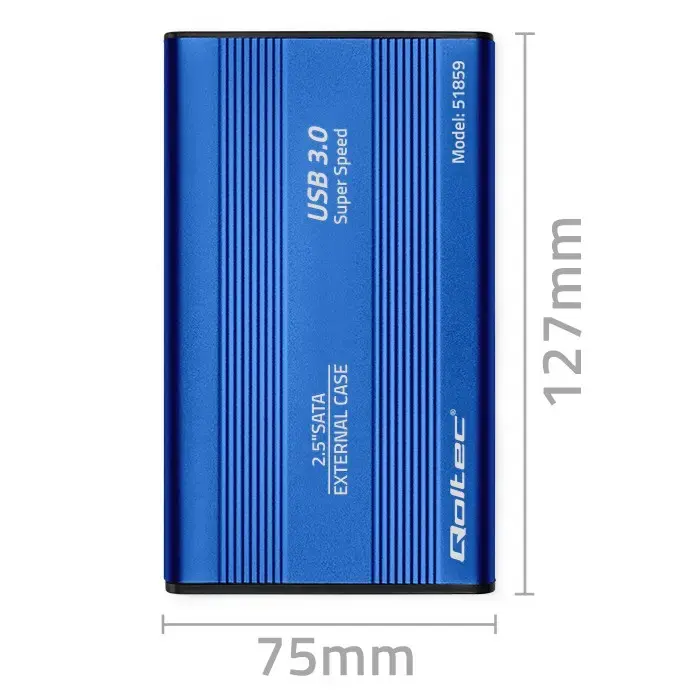 Qoltec alumīnija ārējā cietā diska korpuss HDD SSD 2,5 collu SATA3 | USB 3.0 | Zils