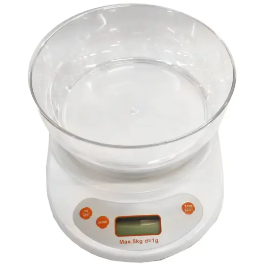 Svari virtuves digitālie ar trauku 5kg balti