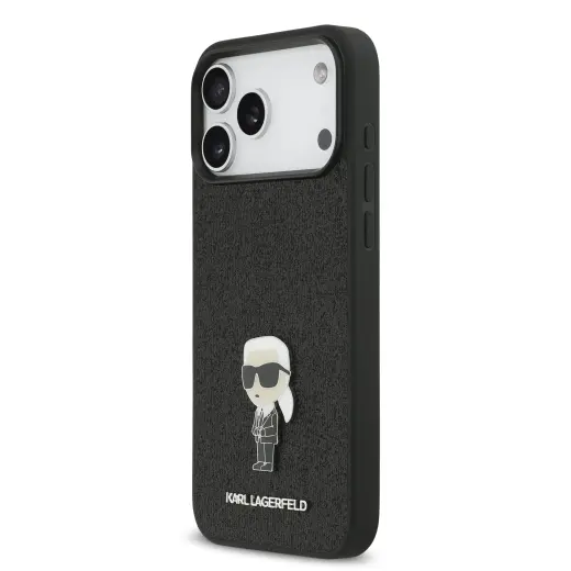 Karl Lagerfeld Fixed Glitter Metal Ikonik чехол для телефона Apple iPhone 17 Pro Max черный