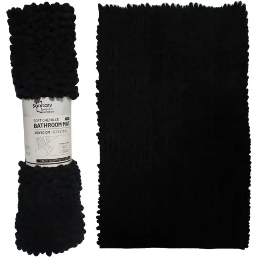 Vannas istabas paklājiņš Action 45x70cm, 100% poliesters, melns