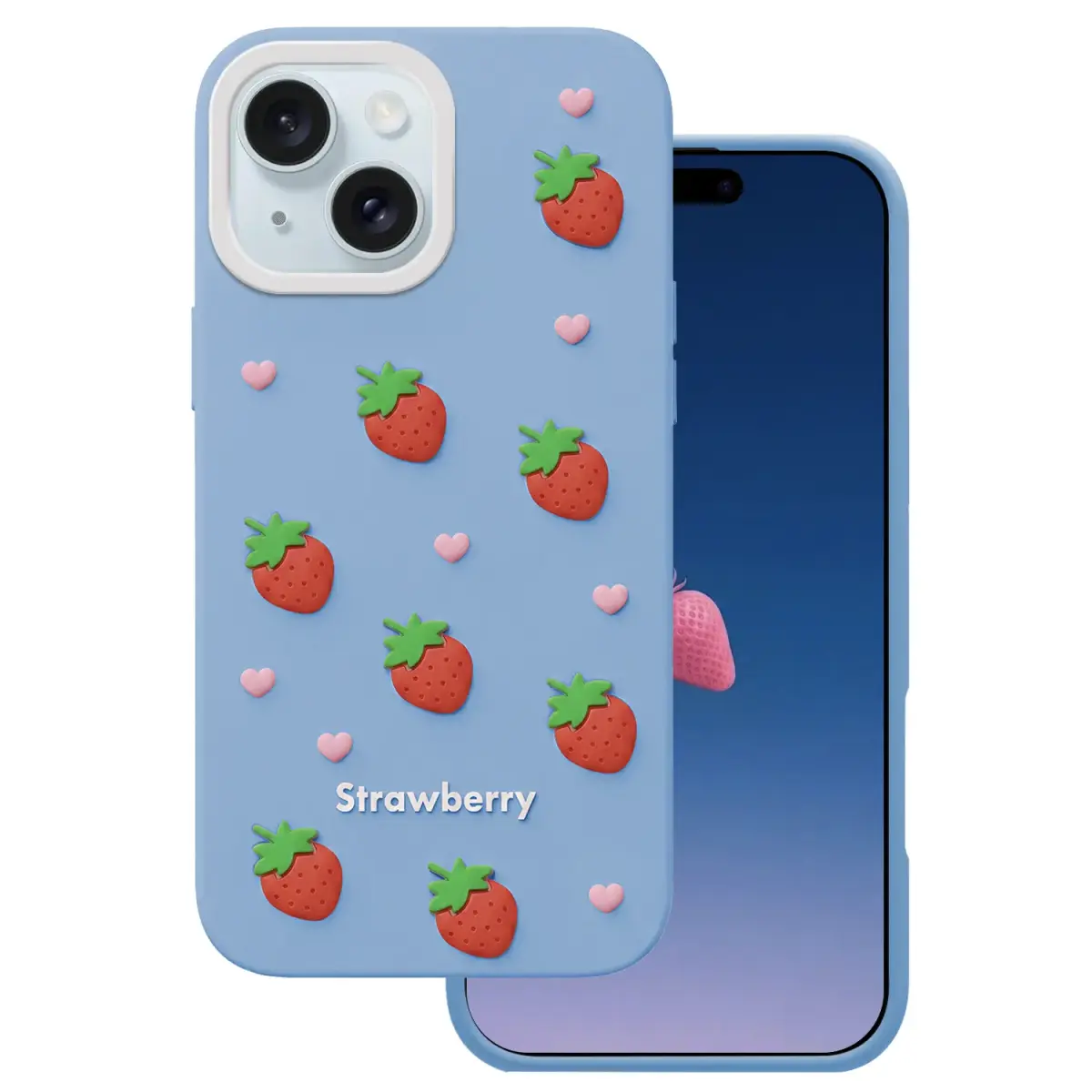 Strawberry maciņš telefonam iPhone 13 | iPhone 14 | iPhone 15 zils