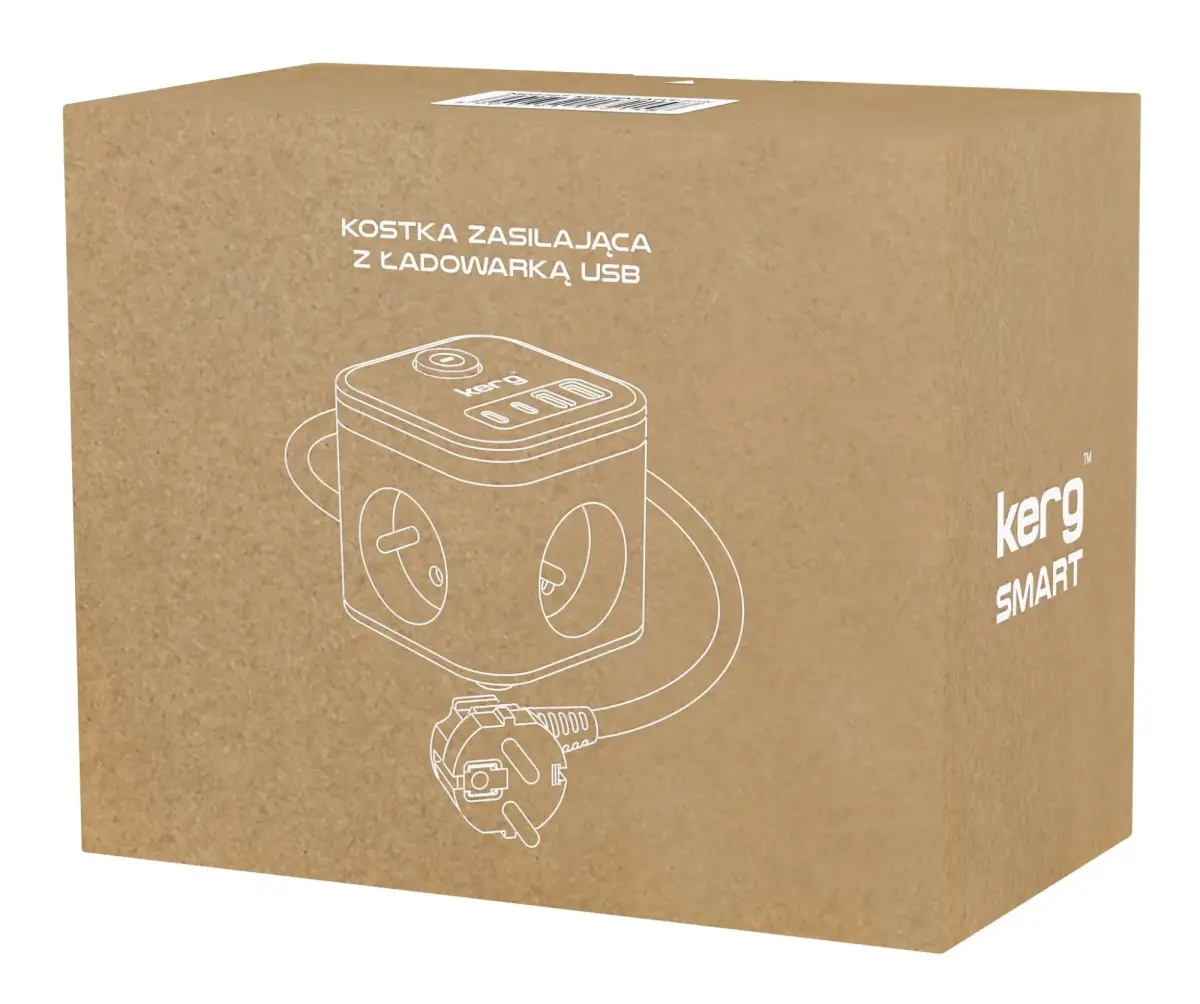 KERG 3-socket power cube + USB-A+USB-C charger 1.5m 3×1.5mm2 H05VV-F 16A/250V~ Smart white