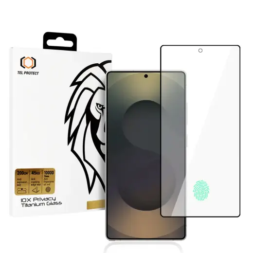 Tel Protect 10X Privacy Titanium aizsargstikls telefona ekrānam Galaxy S25 Ultra (privātuma efekts) (saderīgs ar pirksta nospieduma sensoru)