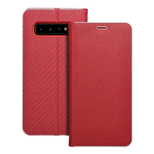 LUNA Book Carbon knyginio tipo telefono dėklas Samsung Galaxy S10 (G973) raudonas