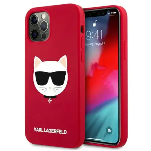 KLHCP12MSLCHRE Karl Lagerfeld Choupette Head Silicone Case for iPhone 12|12 Pro 6.1 Light Red