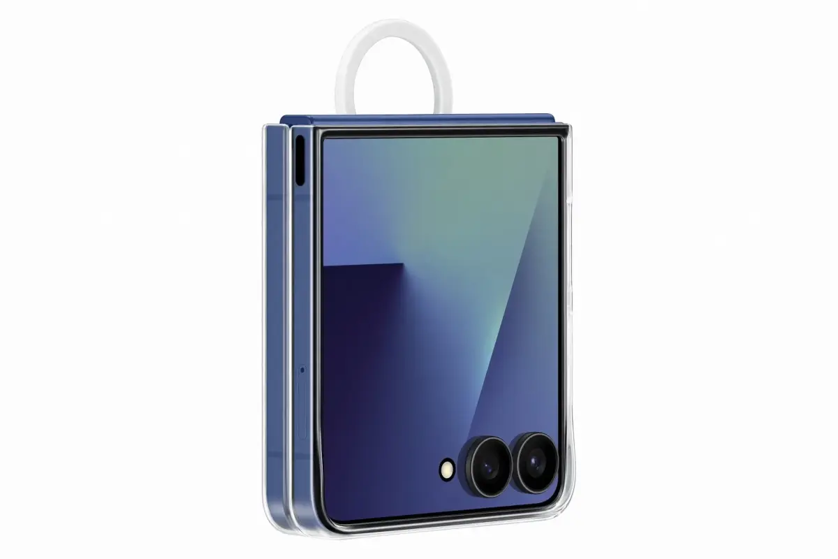 Samsung Ring Clear telefono dėklas su stovu Samsung Galaxy Z Flip 7 (F766) skaidrus (Pažeista pakuotė)