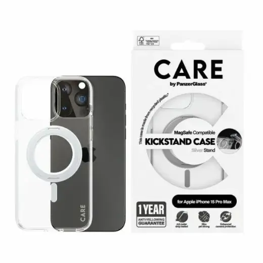 CARE by PanzerGlass Kickstand Case iPhone 15 Plus 6,7" MagSafe srebrny|silver 1416