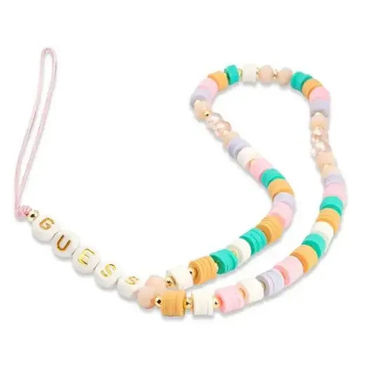 Guess zawieszka GUSTFLWP Phone Strap różowy|pink Heishi Beads