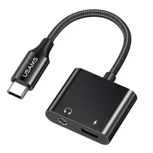 USAMS AU15 Adapter USB-C - jack 3.5m DAC + USB-C PD60W czarny|black SJ598YPTC01 (US-SJ598)