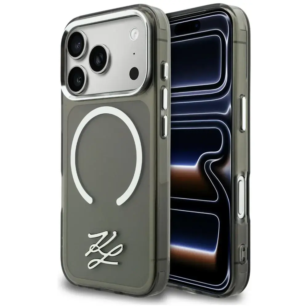 Karl Lagerfeld IML KL Script Logo maciņš ar MagSafe atbalstu telefonam iPhone 17 Pro Max melns