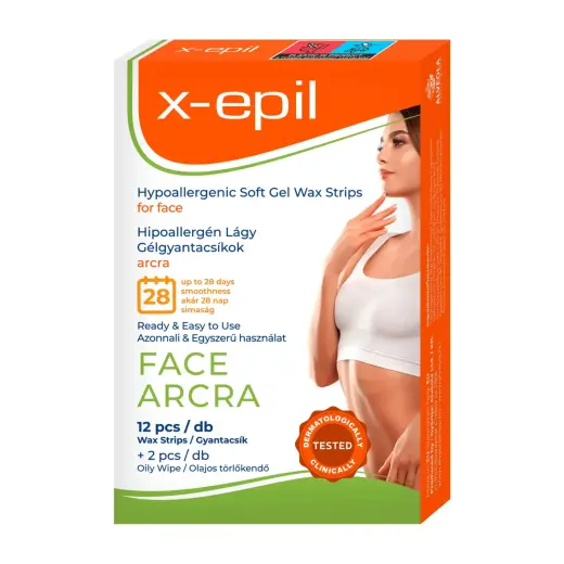 X-Epil, Hypoallergenic, Silky Finish, Hair Removal Wax Strips, For Face, 12 pcs