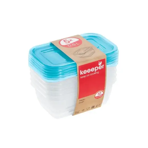 Toidunõude komplekt ristkülikukujuline 5x0,5L Fredo "Fresh" läbipaistev/helesinine