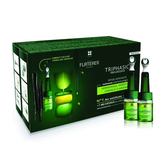 Set, Rene Furterer, Triphasic Progressive, Leave In Scalp Treatment Serum, Anti-Hair Loss, 16 pcs, 5.5 ml