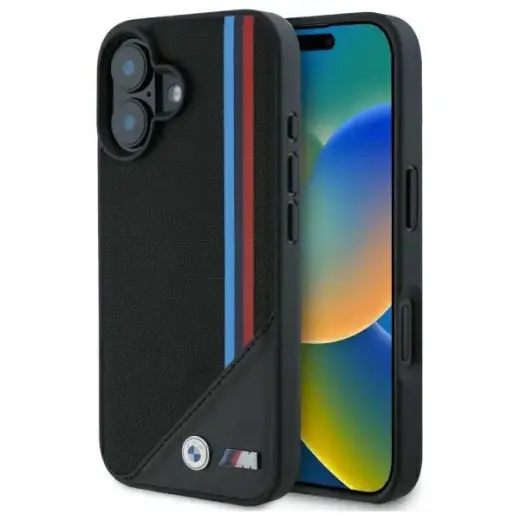 BMW BMHMP16S23PUTRK iPhone 16 6.1" czarny|black hardcase M Meshed Tricolor Stripes MagSafe