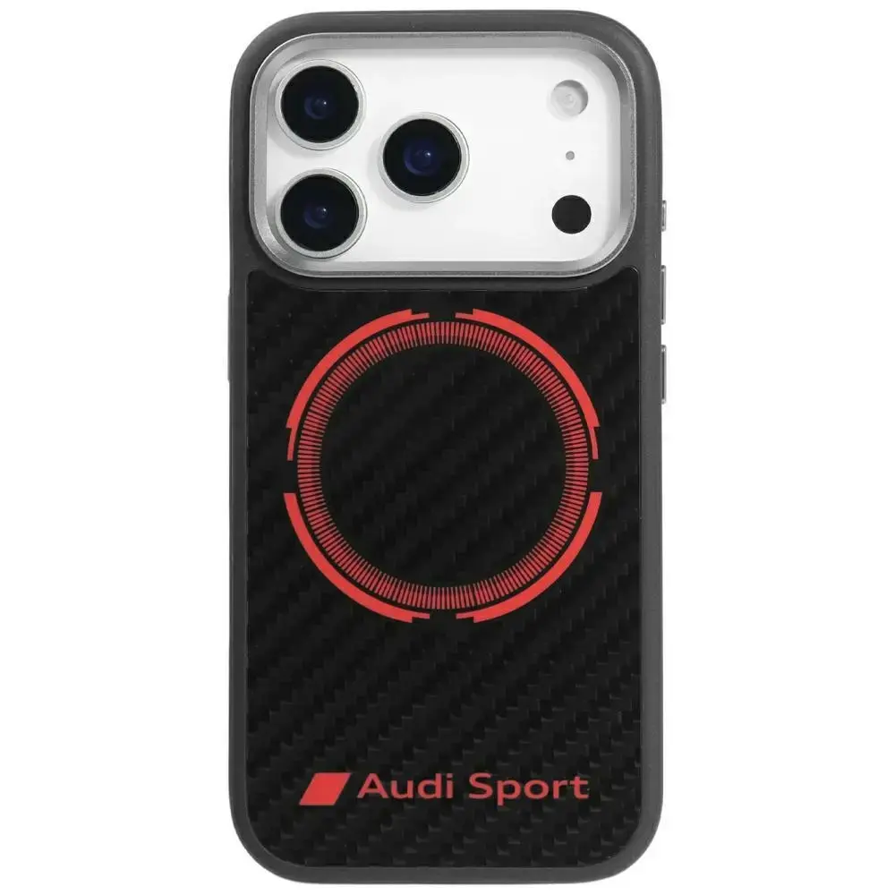 Audi RSQ Carbon Fiber Sport Red Circle maciņš ar MagSafe atbalstu telefonam iPhone 17 Pro melns