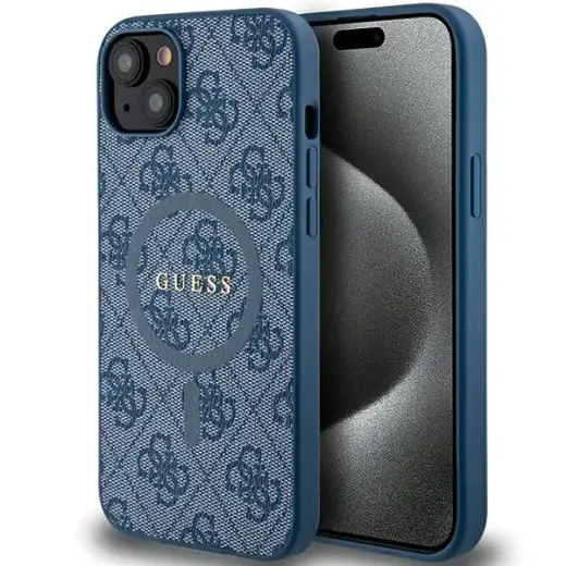 Guess GUHMP15SG4GFRB iPhone 15 | 14 | 13 6.1" blue hardcase 4G Collection Leather Metal Log