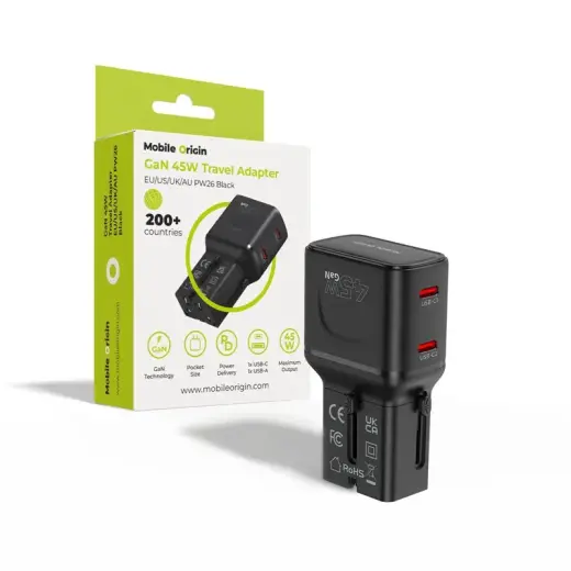 Mobile Origin 45W Travel Adapter, EU/US/UK/AU PW26, black