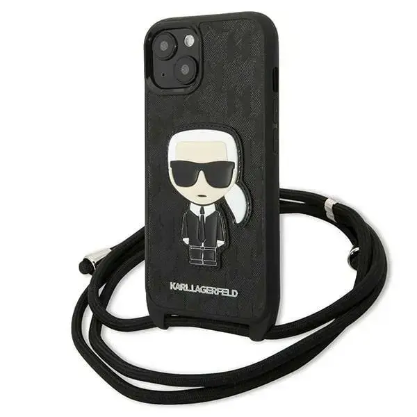 Karl Lagerfeld KLHCP13MCMNIPK iPhone 13 6,1" hardcase czarny|black Leather Monogram Patch and Cord Iconik
