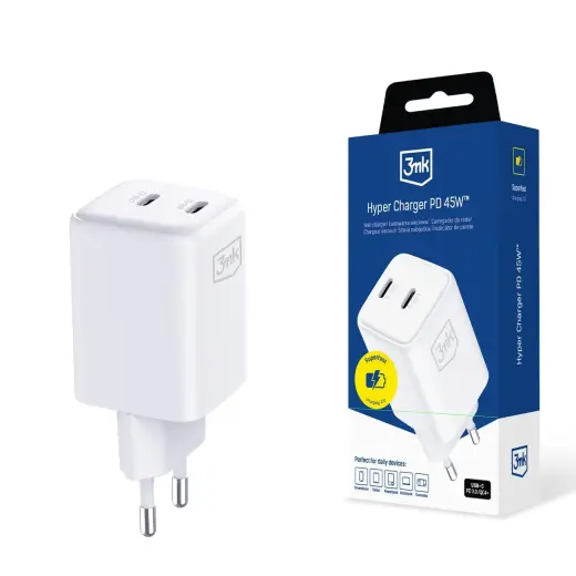 3mk Hyper Charger PD QC4+ PPS 2C Super-Fast Charge 2.0 Wall Charger | 45W | PD, QC, PPS | USB-C | balts