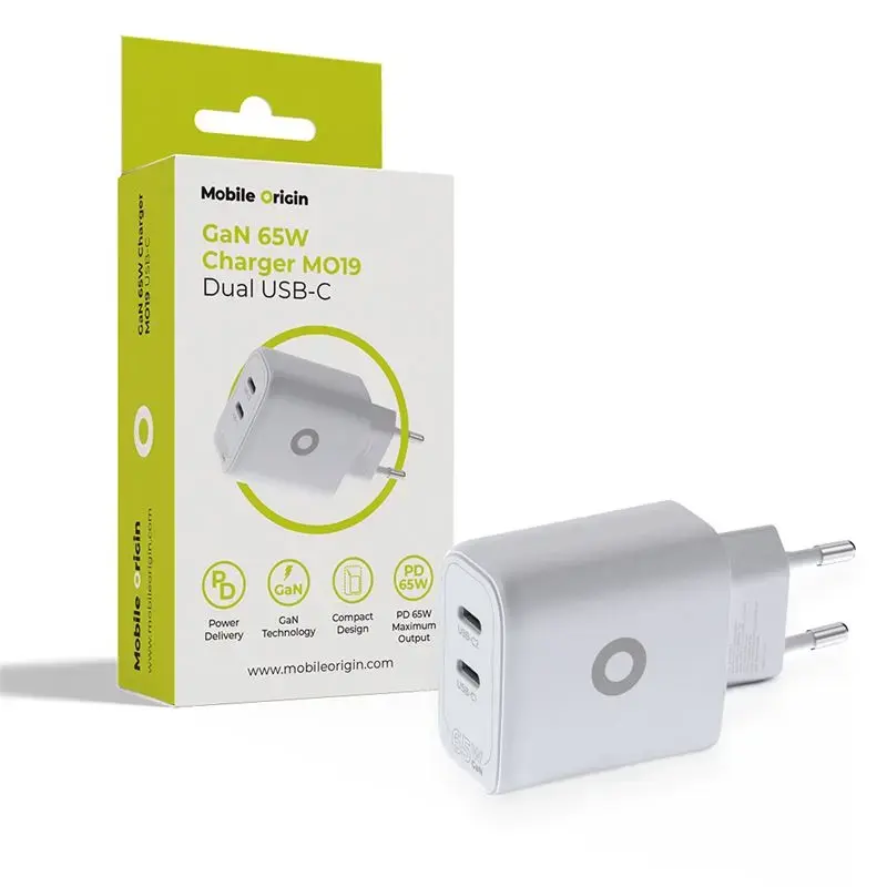 Mobile Origin GaN 65W Charger TÜV, MO19 - Dual USB-C