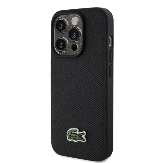 Apple Lacoste Iconic Petit Pique Woven Logo MagSafe futlāris iPhone 15 Pro Melns