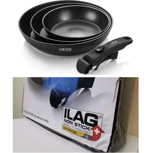 Haeger PA-C04.021A Easy Fit Pans frying pan set with removable handle 3pcs (Damaged packaging)