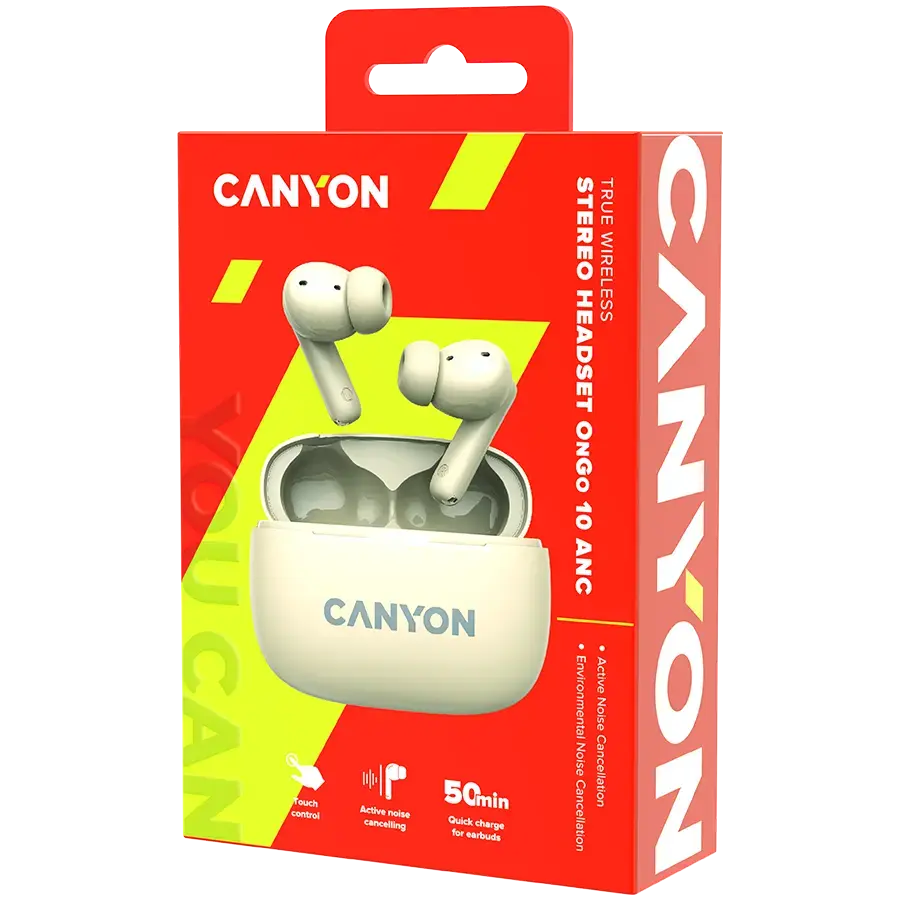CANYON headset OnGo TWS-10 ANC+ENC Beige