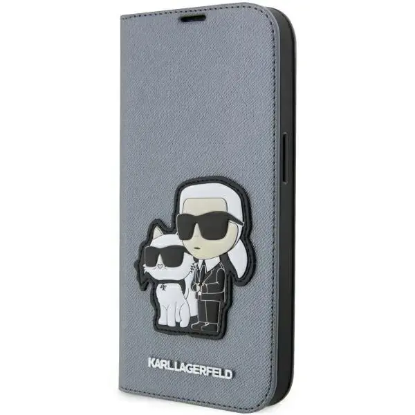 Karl Lagerfeld KLBKP14XSANKCPG iPhone 14 Pro Max 6.7" bookcase srebrny|silver Saffiano Karl & Choupette