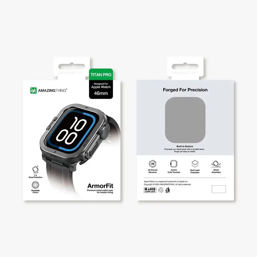 AmazingThing Titan Pro Metal Case for Apple Watch 11 46mm Aluminum - Black