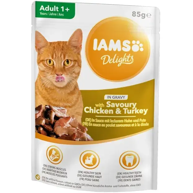 Консервы для кошек : IAMS CAT DELIGHT CHICKEN TURKEY GRAVY 85г.