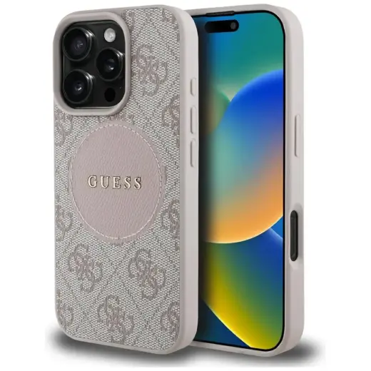 Guess Circle Classic Logo phone case for iPhone 16 Pro Max pink with MagSafe support