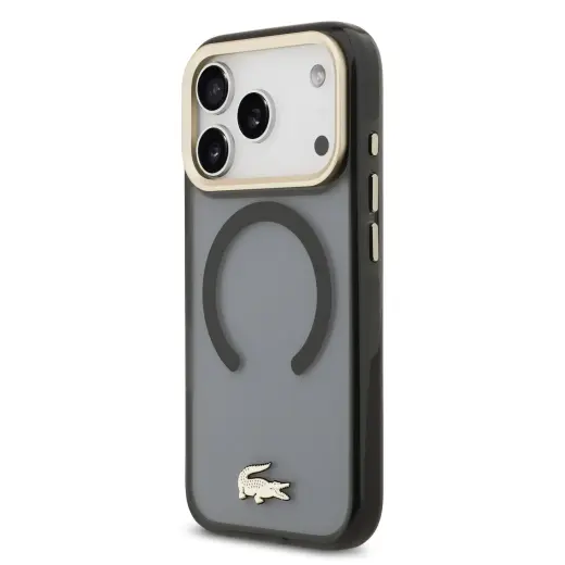 Lacoste PC|TPU Frosted Finish Gold Logo MagSafe Case for iPhone 17 Pro Black