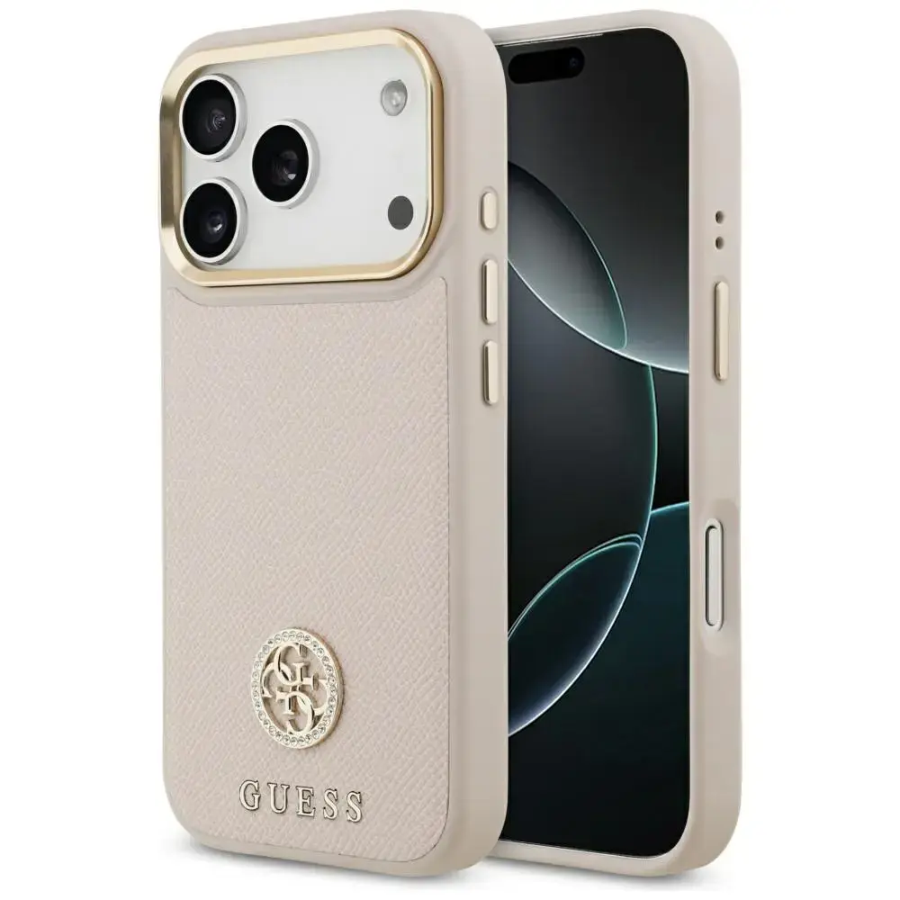Case Guess Grained Strass Logo MagSafe for iPhone 17 Pro pink