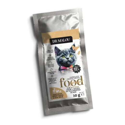 Liofilizēta barība kaķēniem - DR Malou, Kitten, Chicken with goat's milk and egg yolk, 10g