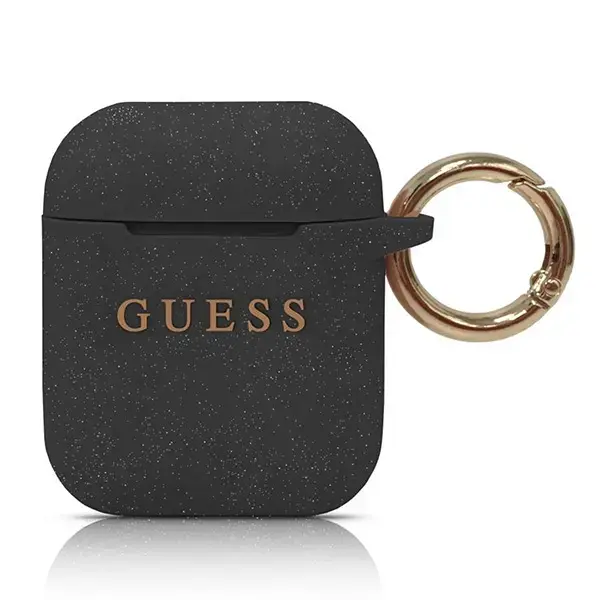Guess GUACCSILGLBK Silikona Aizsargapvalks Austiņām Apple Airpods 1 | 2 Melns