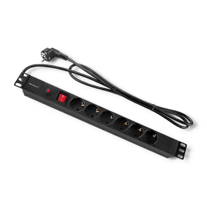Qoltec Overvoltage power strip for RACK 19" with CB | 1U | 16A | PDU | 6xSCHUKO| 2m