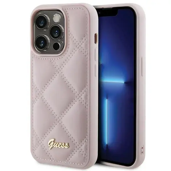 Guess GUHCP15XPSQSQSP iPhone 15 Pro Max 6.7" różowy|pink hardcase Quilted Metal Logo