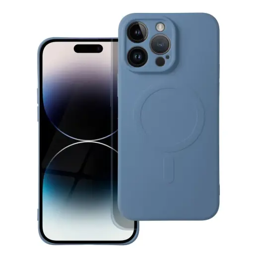 Silicone Mag Cover telefono dėklas su MagSafe palaikymu iPhone 14 Pro Max mėlynas