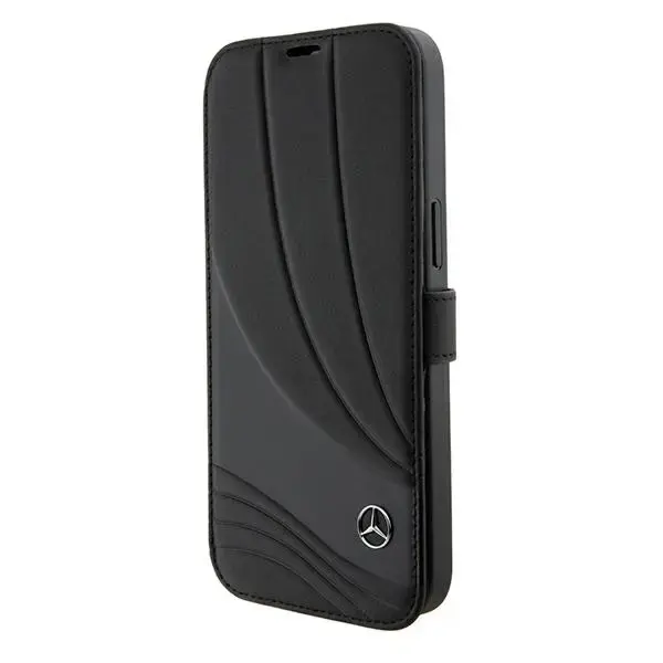 Mercedes MEBKP15S8ROLK iPhone 15 6.1" czarny|black bookcase Leather Wave Patern