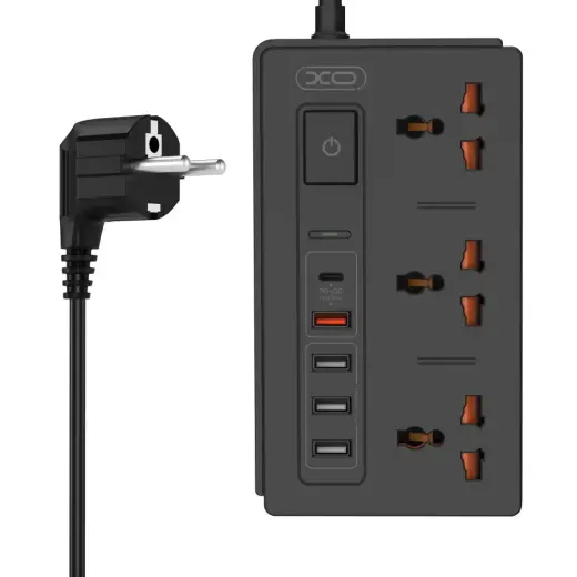 XO extension cord charger WL06 PD QC 3.0 black 1,8 m 1x USB-C 4x USB 10A 2300W MAX