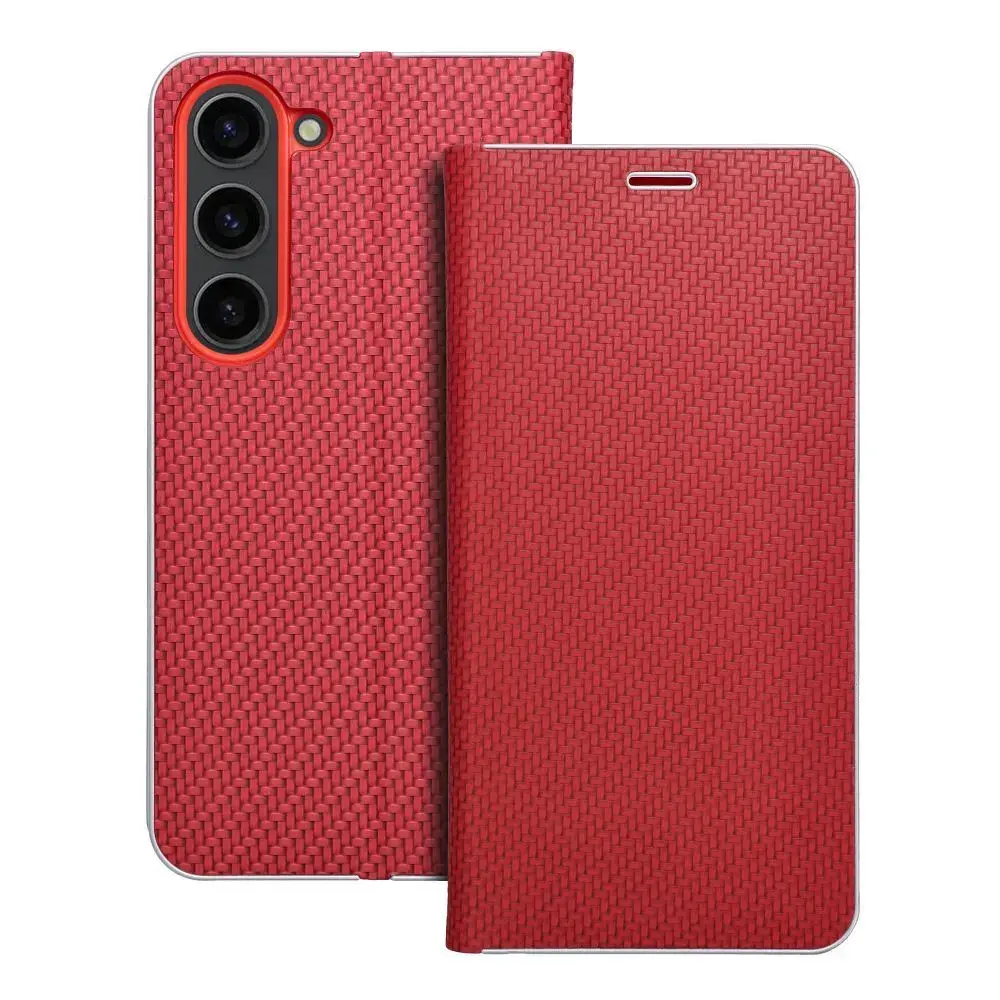 LUNA Book Carbon grāmatveida maciņš telefonam Samsung Galaxy S23 (S911) sarkans
