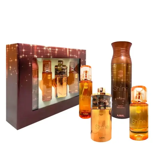 Shine Set Ajmal: Shine, Eau De Parfum, For Women, 75 ml + Shine, Perfumed, Day & Night, Body Lotion, 100 ml + Shine, Hair Scented Mist, For Women, 30 ml + Shine, Perfumed, Deodorant Spray, For Women, 200 ml
