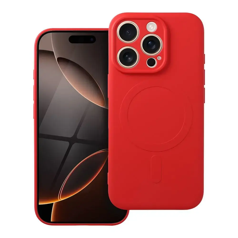 Silicone Mag Cover phone case with MagSafe support for iPhone 16 Pro red