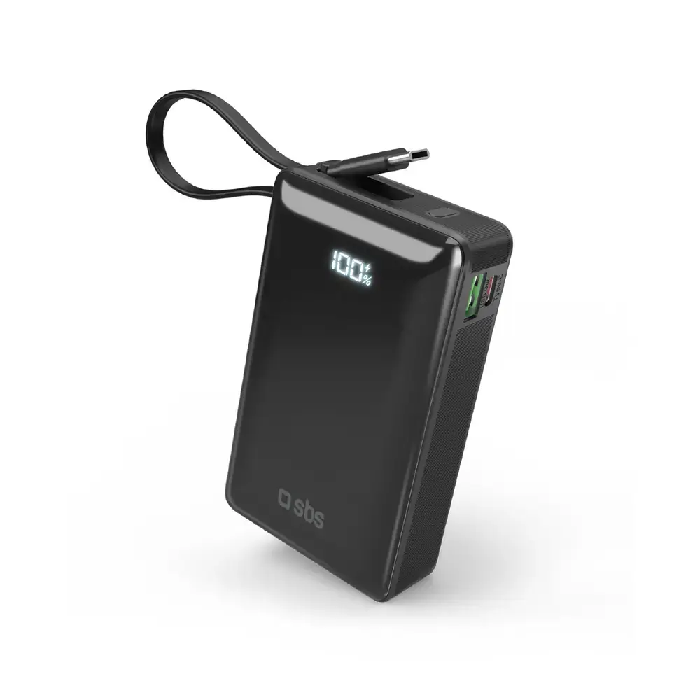 SBS ārējais akumulators (powerbank) | 20 000 mAh | 20W | USB-C | LED ekrāns | melns
