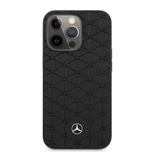 MEHCP13LSPSBK Mercedes Genuine Leather Quilted Hard Case for iPhone 13 Pro Black