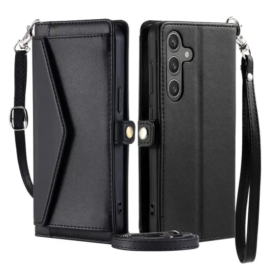 Leather grāmatveida maciņš ar statīvu telefonam Samsung Galaxy A56 (A566) melns