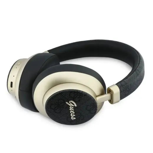 Guess PU 4G Gold Script Metal Logo ENC Wireless Earphones Black