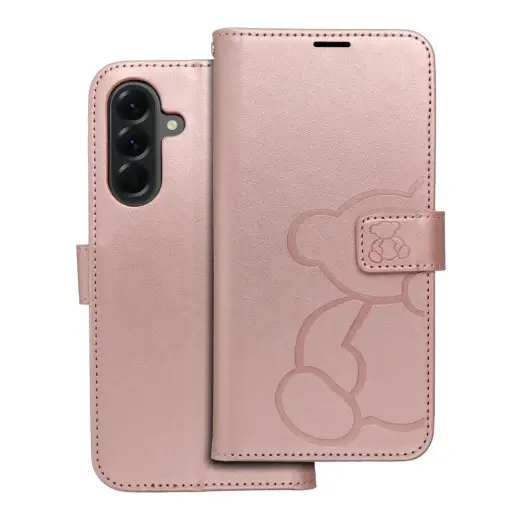 MEZZO teddy bear knyginio tipo telefono dėklas Samsung Galaxy A56 (A566) rožinis (pliušinis meškiukas)